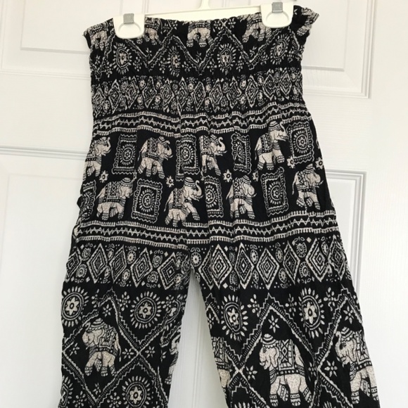 Bohemian Hippie Elephant Harem Pants XS/S High Waisted Loungewear Side Pocket - Picture 4 of 12